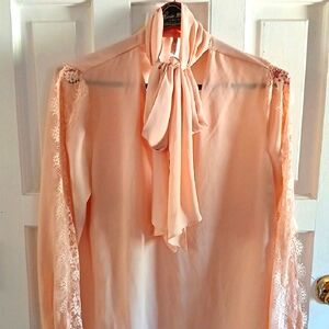Cato Size M Elegant Peach Blouse with Lace Sleeves